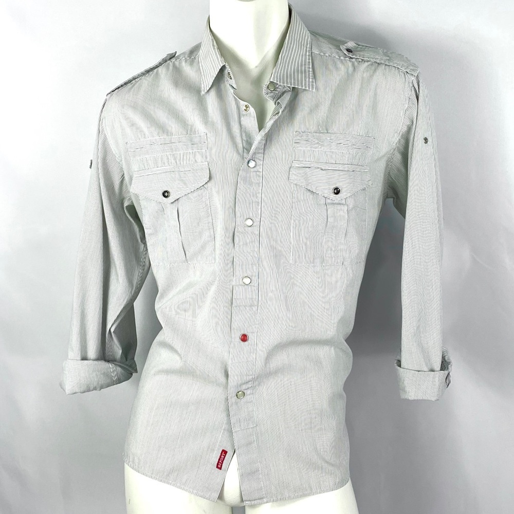 Report | Mens L Striped Black/White Dress Shirt